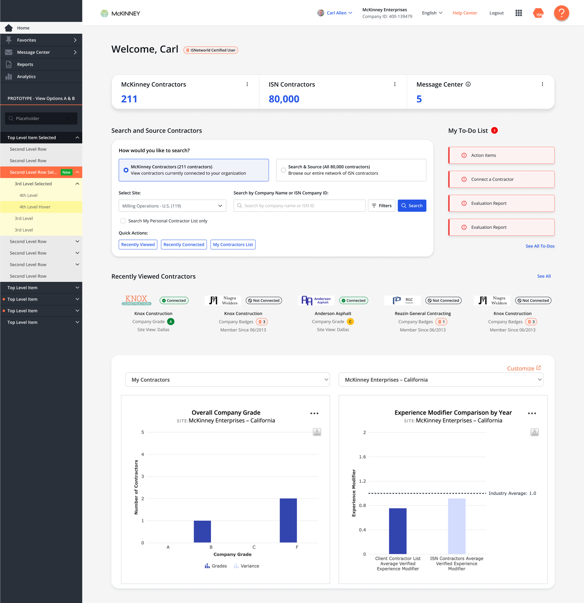 Hiring client welcome screen — standard search, option B